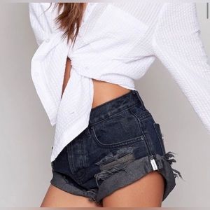 One by One Teaspoon Black Distressed Bandits Shorts